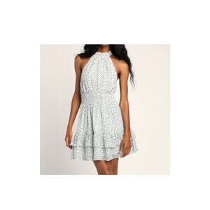 Lulus Sweet Like Me NWT Mint Floral Sleeveless Mock Neck Mini Size XL Dress